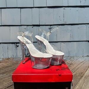 SOLD - Clear Pleaser Platform High Heel Sandals in Transparent/White